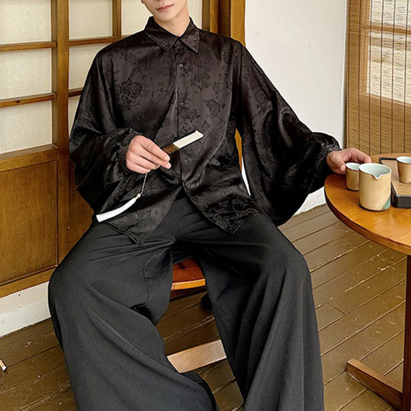 Long-sleeved Patterned Jacquard Loose Casual Shirt