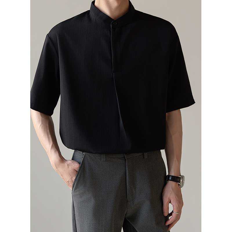 Loose Stand Collar Ice Silk Texture Casual Shirt