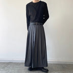 Pleated Double Belt Skirt Hakama Pants