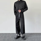 Pleated Wide-leg Printed Bamboo Casual Trousers