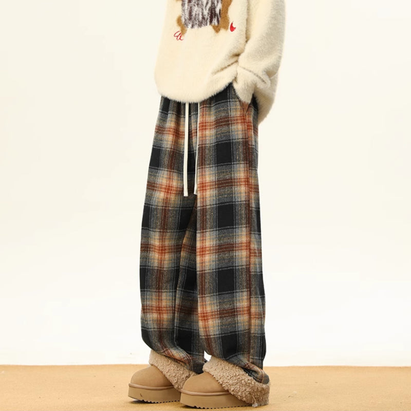 American Retro Plaid Thick Warm Trousers