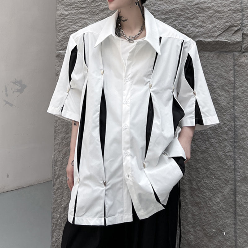 Summer Dark Short-sleeved Shoulder Pad Shirt