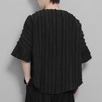Vertical Striped Retro Tassel Stitching Short-sleeved Shirt