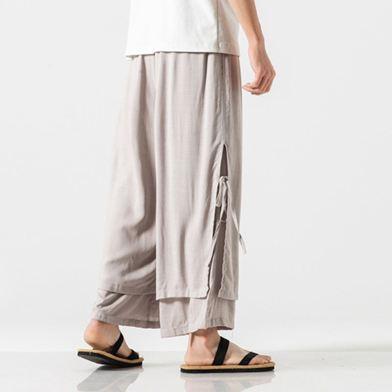 Japanese Style Cotton and Linen Side Strap Two-piece Culottes