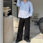 Blue Striped Heart Print Drape Shirt
