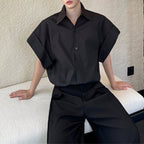 Blue Loose Casual Shirt with Wide Sleeves