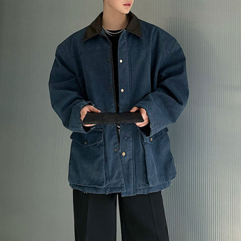 Large Pocket Canvas Leather  Jacket