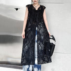 V-neck Black Jacquard Lace Vest