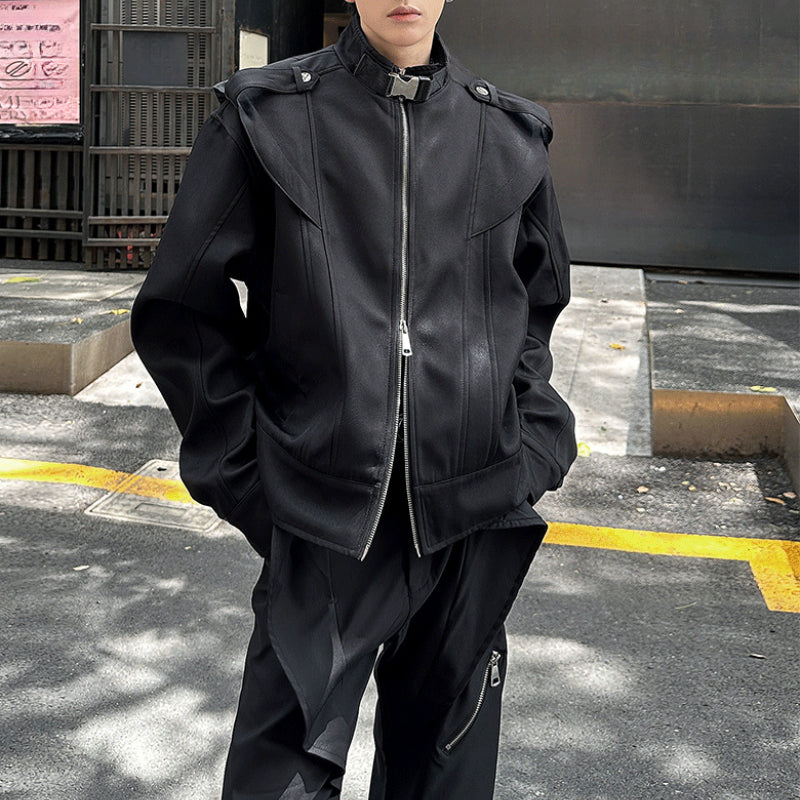 Metal Button Stand Collar Jacket