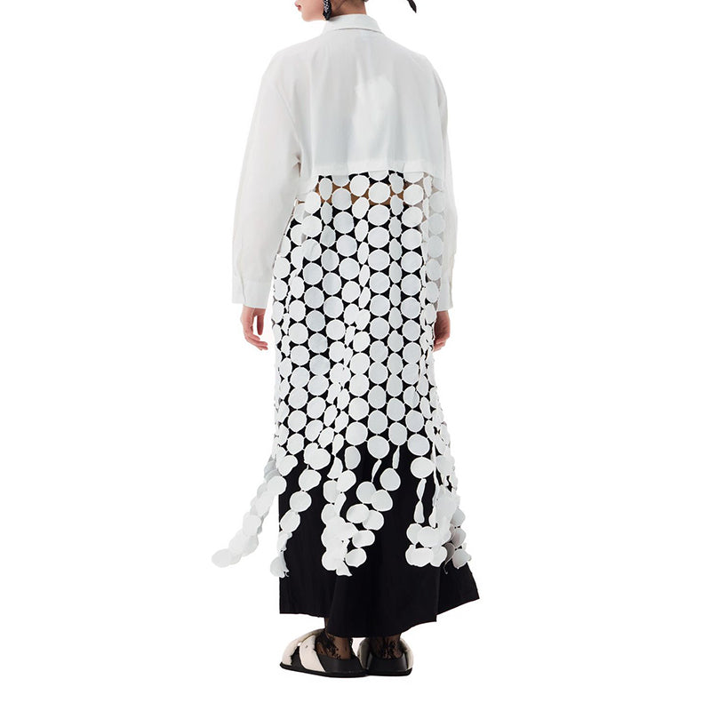 Spliced Hollow Circle Tassel Casual Shirt Dress