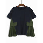 Fake Pocket Pleated Patchwork Loose T-shirt