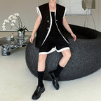 Contrast Color Stitching Sleeveless Vest Straight Shorts Two-piece Set