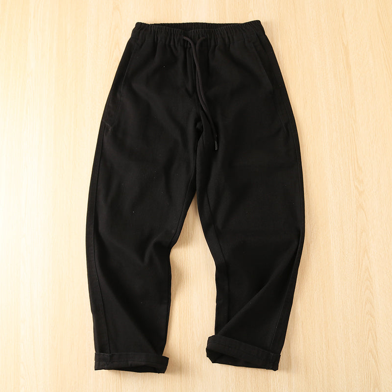 Thick Brushed Cotton Loose Straight Pants