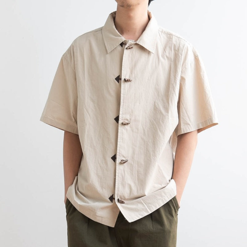 Cotton Japanese Retro Wooden Horn Button Shirt