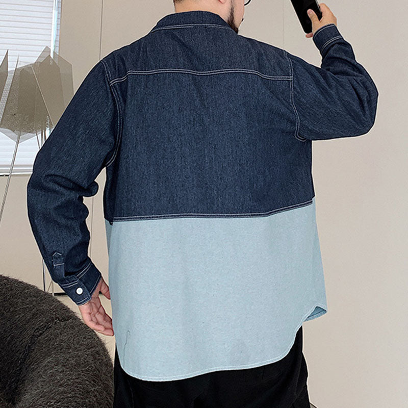 Washed Patchwork Multi-pocket Denim Shirt