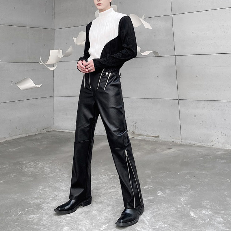 Zipper Slim Fit PU Leather Trousers