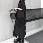 Irregular Loose Solid Color Shirt Elastic Waist Skirt