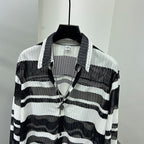 Thin Color Contrast Stripe Hollow Shirt
