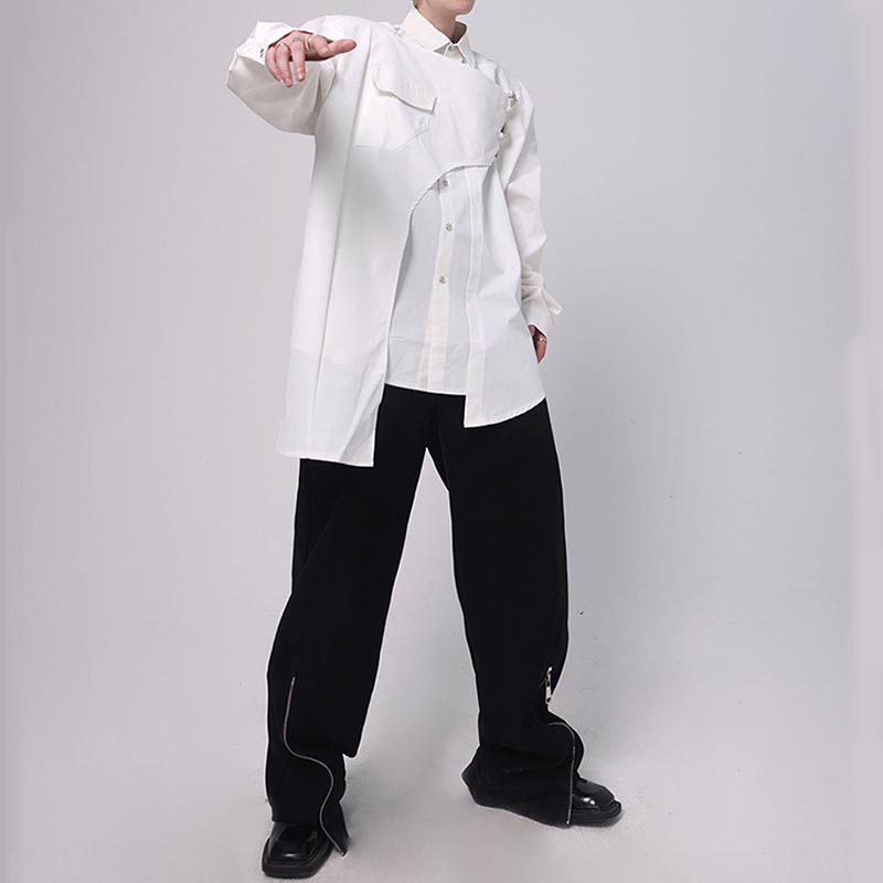 Structured Shoulder Pads Long Sleeve Shirt