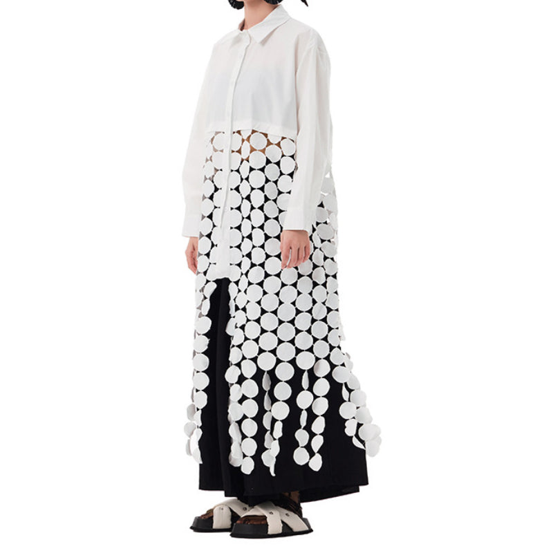 Spliced Hollow Circle Tassel Casual Shirt Dress