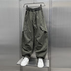 Retro Pleated Multi-Pocket Loose Straight Wide-Leg Pants