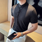 Summer Stand Collar Ice Silk Casual Waffle Shirt