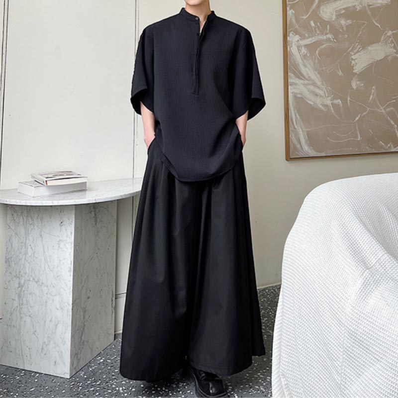 Stand Collar Short Sleeves Loose Shirts