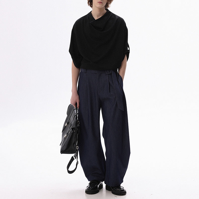 Stacked Collar Loose Solid Color T-shirt