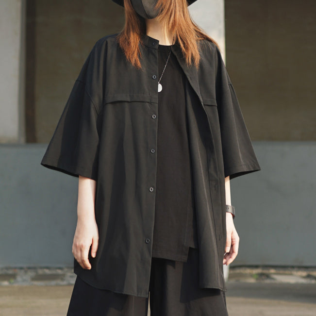 Collarless Thin Loose Short-sleeved Shirt