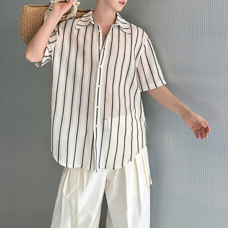 Striped Contrast Cutout Drape Shirt