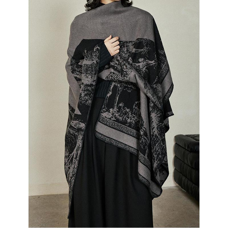 Slit Reversible Knitted Shawl Cape