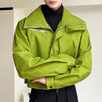 Vintage High Neck Windbreaker Cropped Leather Jacket
