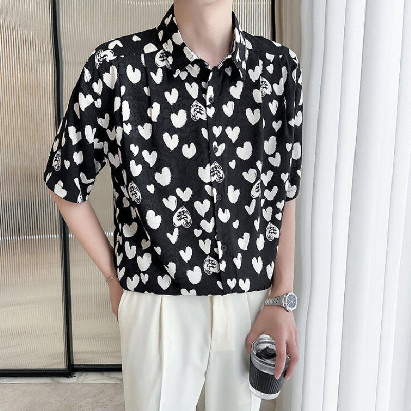 Ice Silk Loose Casual Heart Print Shirt