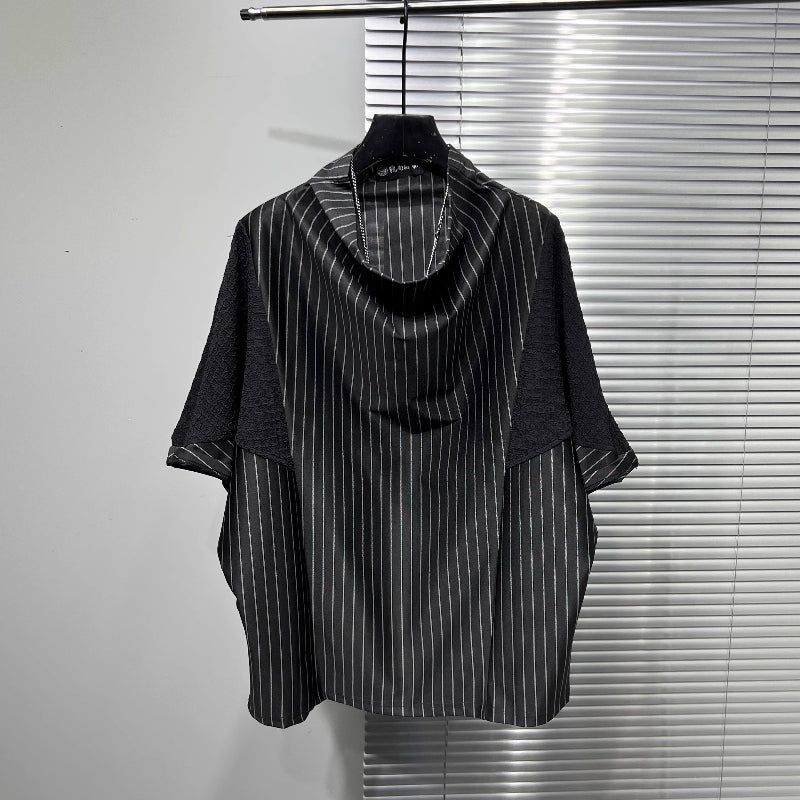 Striped Batwing Sleeve Turtleneck Shirt