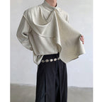 Vintage Ribbon Scarf French Collar Shirt