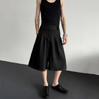 Button-embellished Draped Wide-leg Casual Suit Shorts
