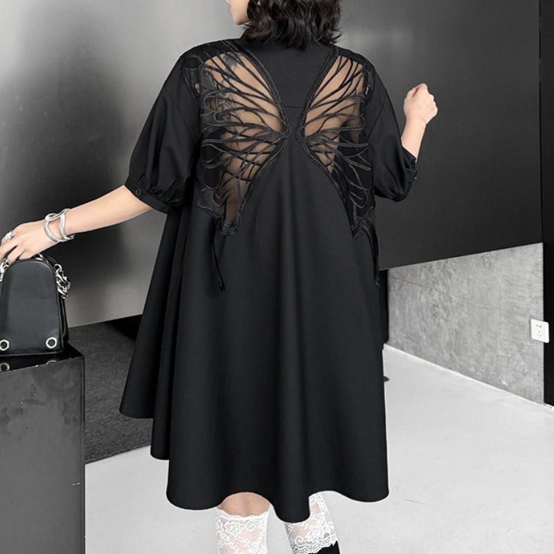 Loose Backless Embroidered Butterfly Shirt Dress