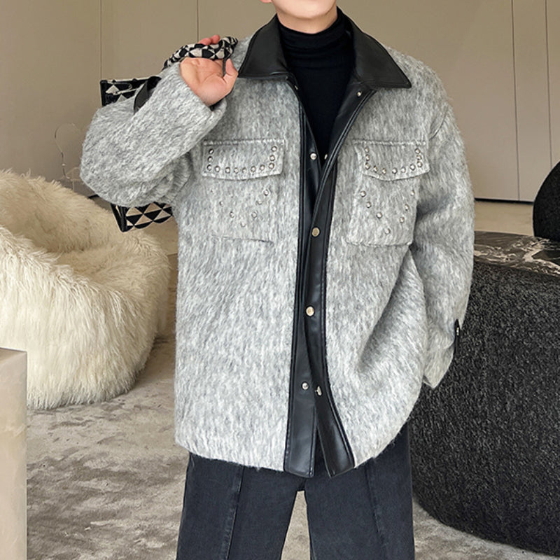 Studded Vintage Contrast Patchwork Woolen Jacket