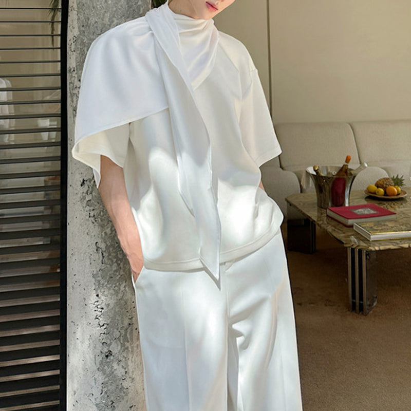 Summer Ribbon Neckline Short Sleeve T-shirt