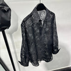 Hollow Floral Jacquard Loose Casual Shirt