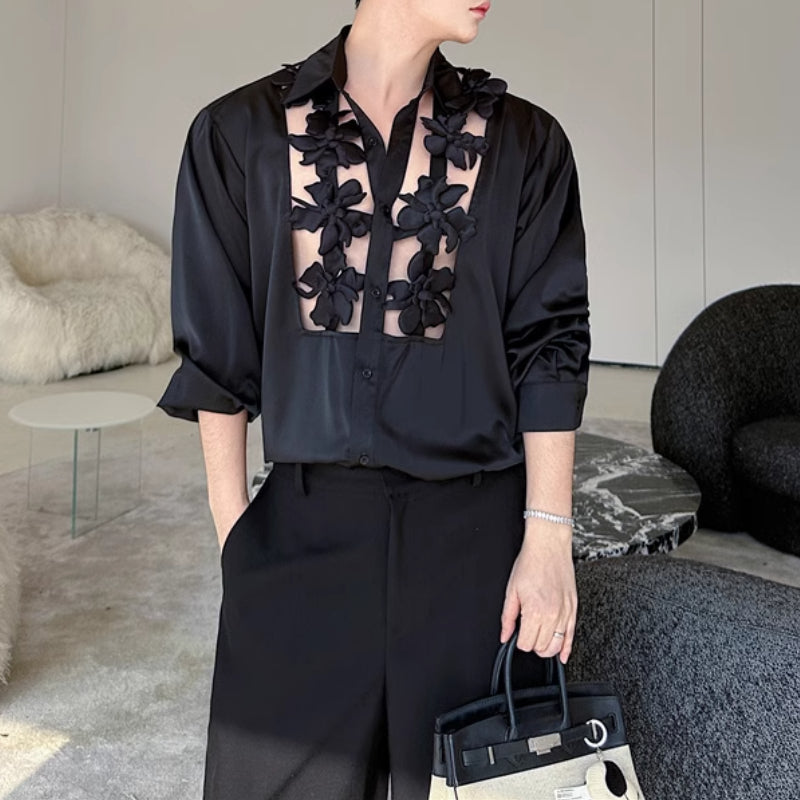 Spliced Flower Hollow Casual Shirt
