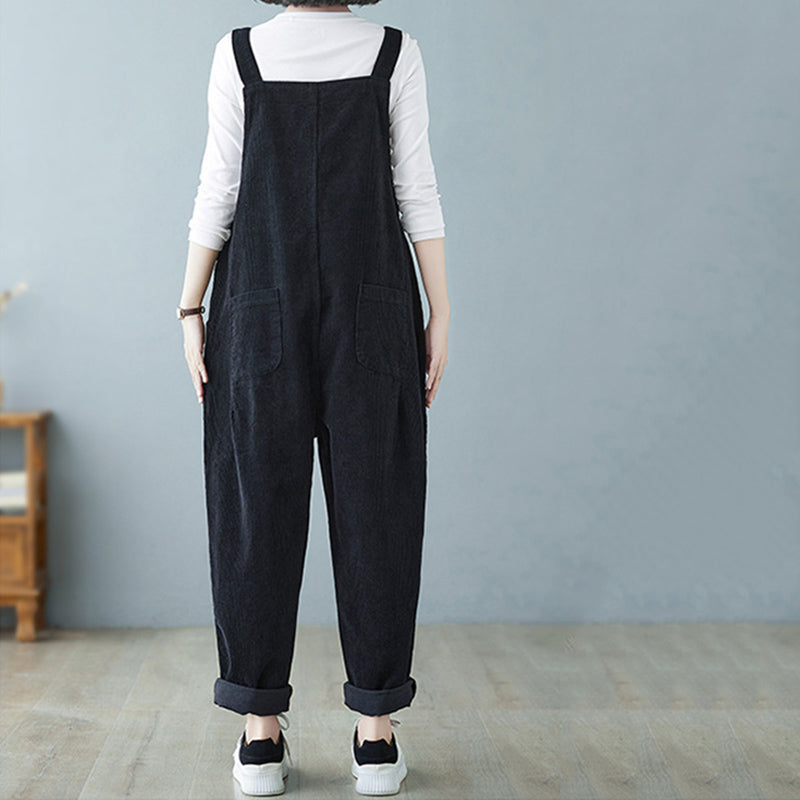 Solid Color Corduroy Harem Overalls