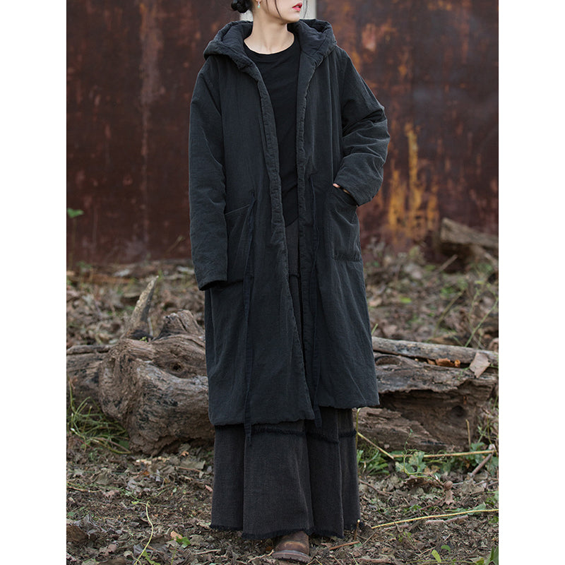 Thickened Warm Hooded Mid-length Cotton Coat