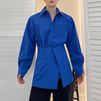 Two-piece Waist-revealing Blue Shirt