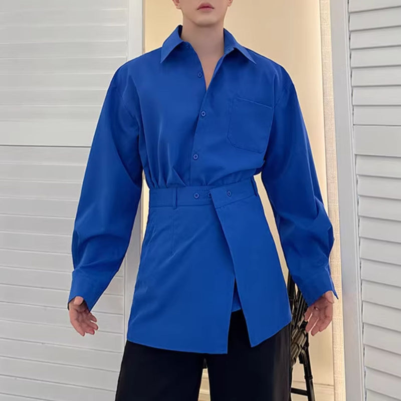 Two-piece Waist-revealing Blue Shirt