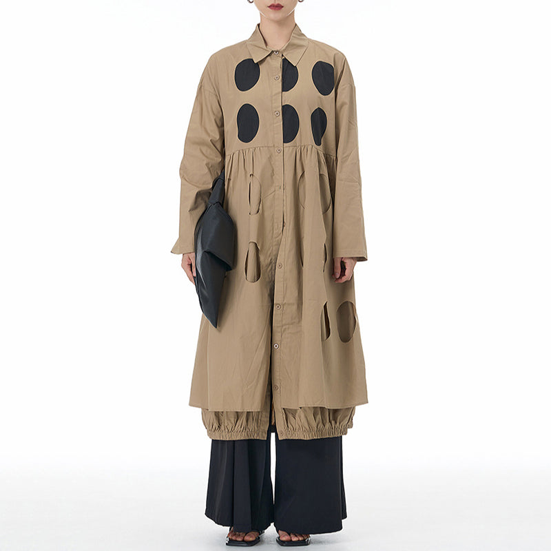 Loose Lapel Polka Dot Long Shirt Jacket