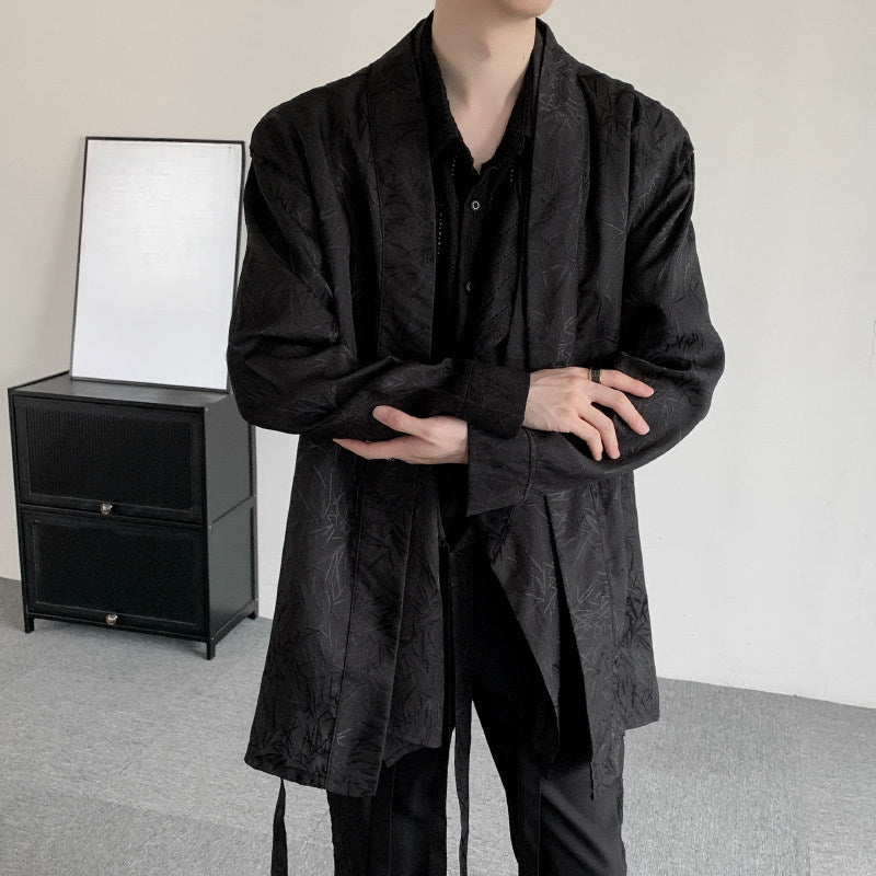 Retro Bamboo Jacquard Embroidery Fake Two-piece Cardigan Shirt