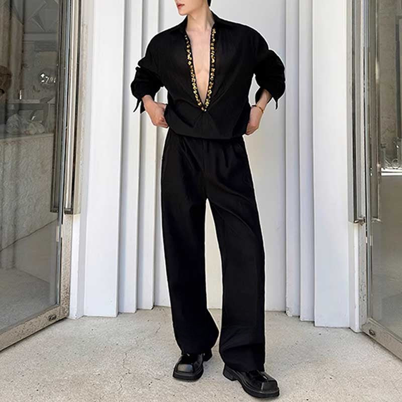 V-neck Sequined Silhouette Shirt