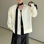 Collarless Loose Metal Button Jacket