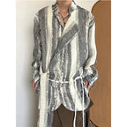 Vintage Tie-dye Ribbon Stand Collar Pleated Shirt